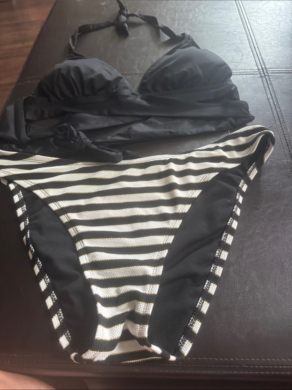 Black & White Striped Kids One-Piece Swimsuit Womens Large